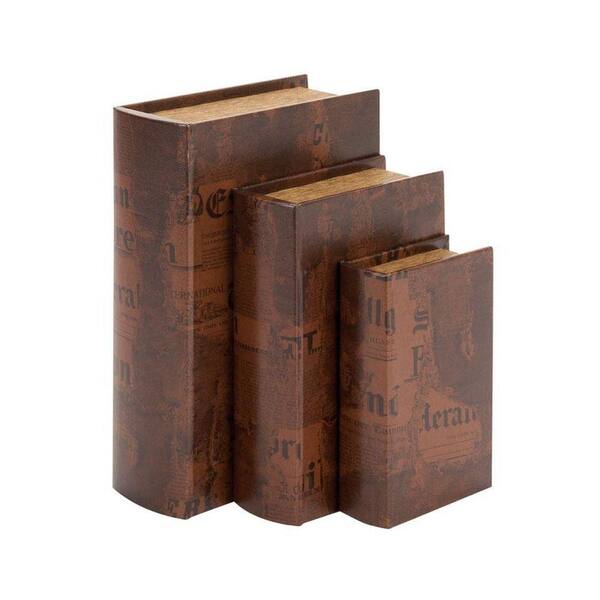 Home Decorators Collection 9.5 in. W Brown Burnt Leather and Wood Book Box Set (Set of 3)