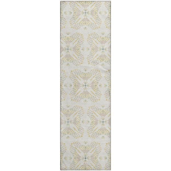 Mayfield Premium Machine Washable Abstract AMF2563 Ivory 2 ft. x 7 ft. Runner Rug
