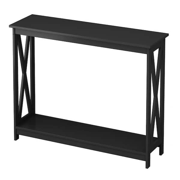 wetiny 12 in. Black Standard Rectangle Composite Console Table