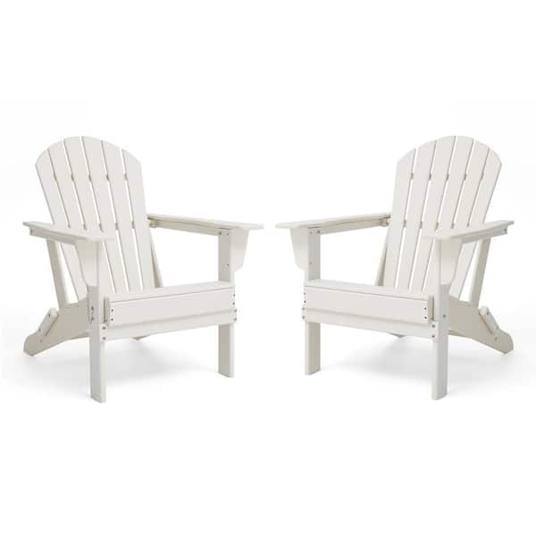 Glitzhome Outdoor Patio White HDPE Plastic Folding Adirondack Chairs (2-Pack)