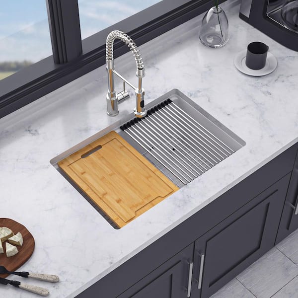 28 in. L x 19 in. W Undermount Single Bowl Quartz/Granite Composite Kitchen Sink with Workstation in Matte White