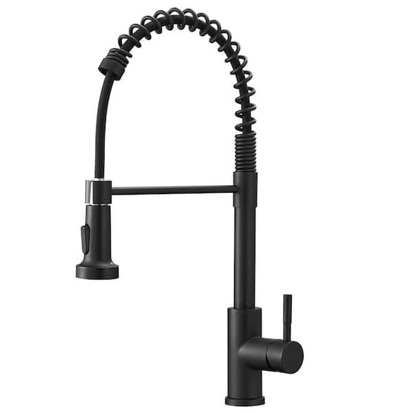Boyel Living 1.8 GPM Stainless Steel Single Handle Pull Down Sprayer Kitchen Faucet with Water Supply Hoses in Matte Black