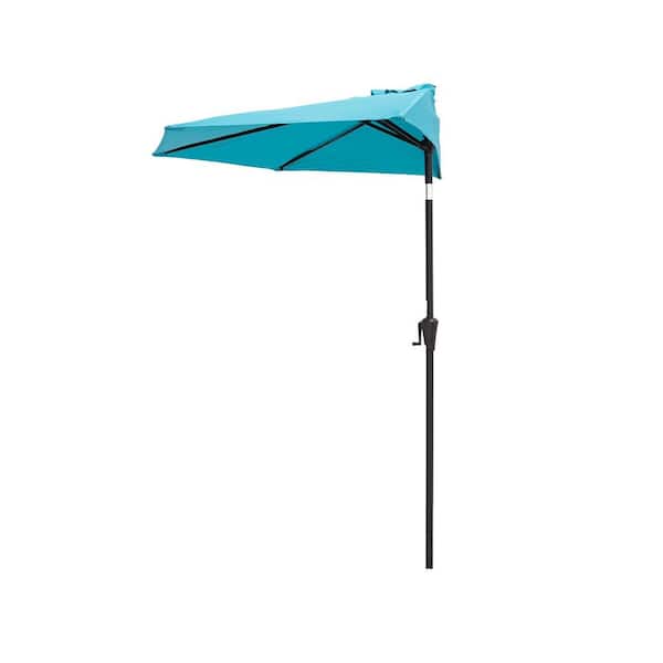 FLAME&SHADE 9 ft. Aluminum Market Tilt Half Round Patio Umbrella for Outdoor in Aqua Blue Solution Dyed Polyester