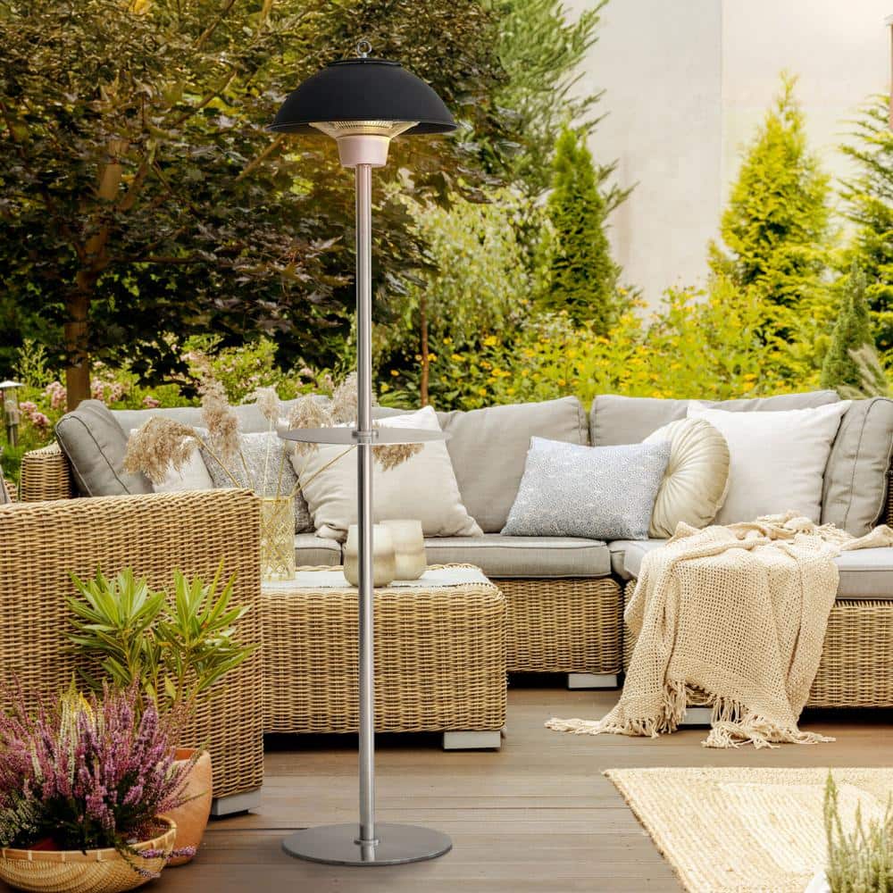Hanover Black Stainless Steel Electric Infrared Patio Heater with Built-in Table