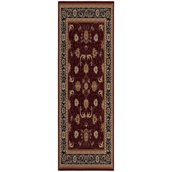 Majestic Red Black, Traditional 2 ft. x 9 ft.Persian Indoor Runner Rug
