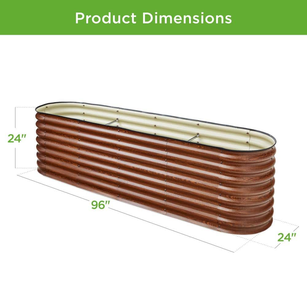 Wood Grain 8x2x2ft Oval Metal Raised Garden Bed Planter