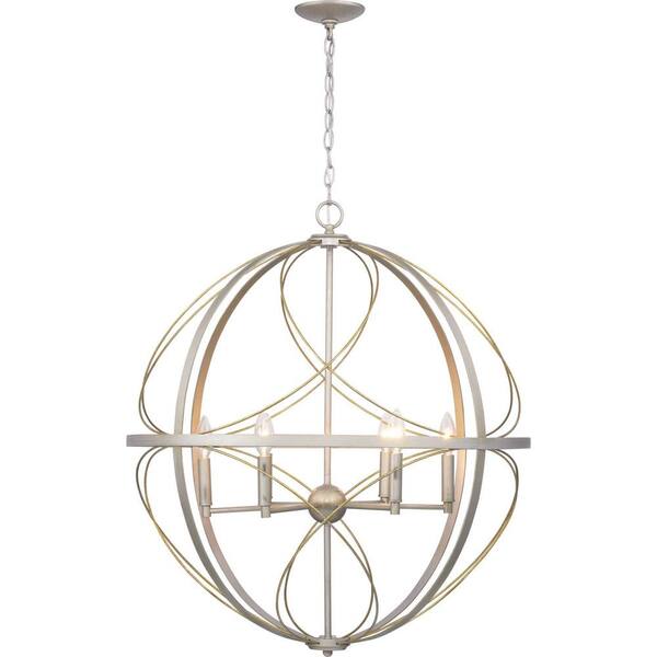 Progress Lighting Brandywine 6-Light Silver Ridge Transitional Globe Large Hanging Pendant Light