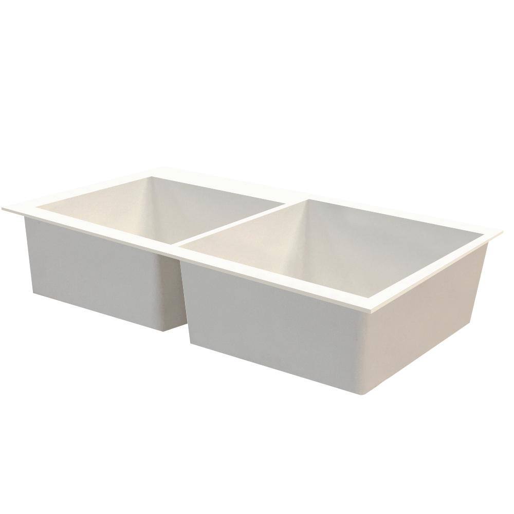 White Granite Composite Double Basin Undermount Kitchen Sink