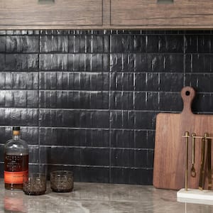 Chord Matter Leather Black 2.95 in. x 11.81 in. Textured Porcelain Floor and Wall Tile (4.35 sq. ft./Case)