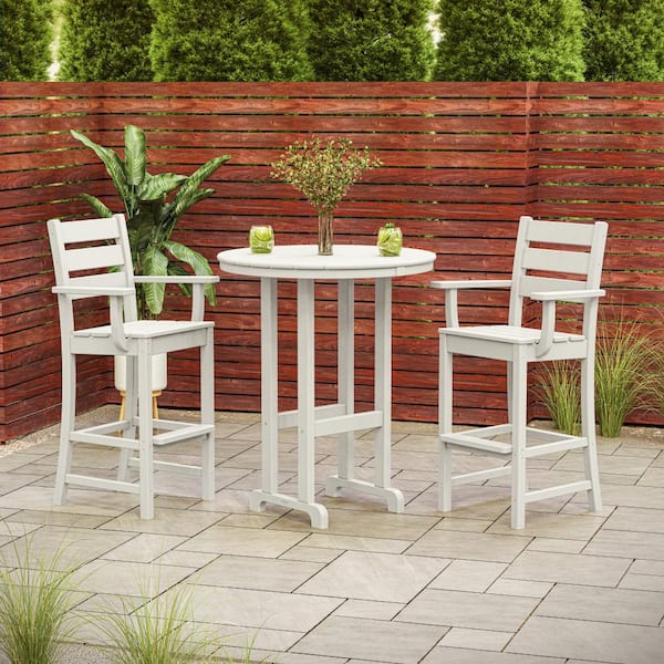 POLYWOOD Grant Park White 3-Piece HDPE Plastic Farmhouse Bar Set