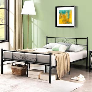 61 in. W Black Queen Metal Platform Bed Frame with Headboard and Footboard No Box Spring Needed
