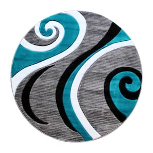 Turquoise 8 x 8 Round Abstract Area Rug