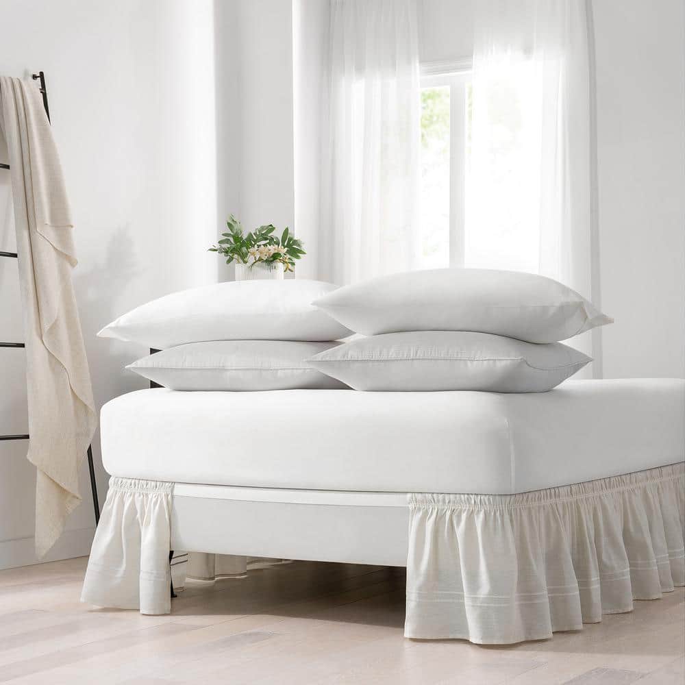 1000 TC Pima Cotton Box Pleat Bedskirt Bed Valance Light Grey Stripe 