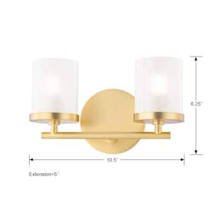 Ryan 2-Light Aged Brass Bath Light with Clear Frosted Glass Shade