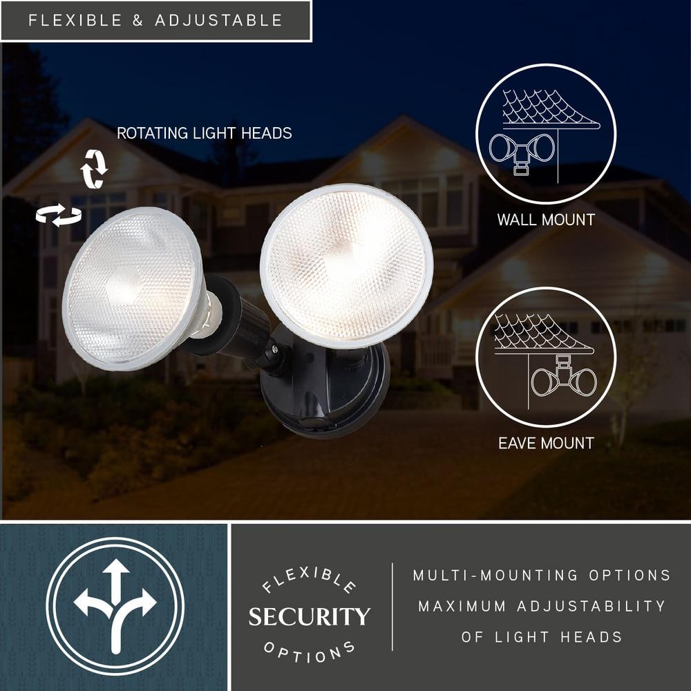 Black Dual Adjustable Outdoor Security Flood Light