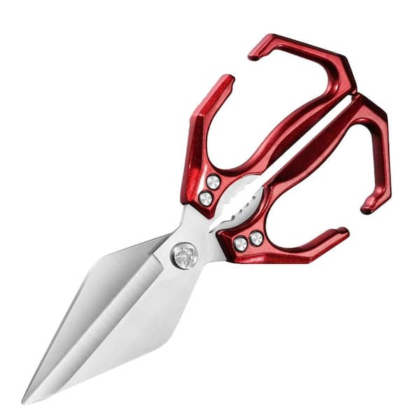 Red Japanese Poultry Shears, Stainless Steel Kitchen Scissors with Ergonomic Handle for Chicken and Meat Cutting