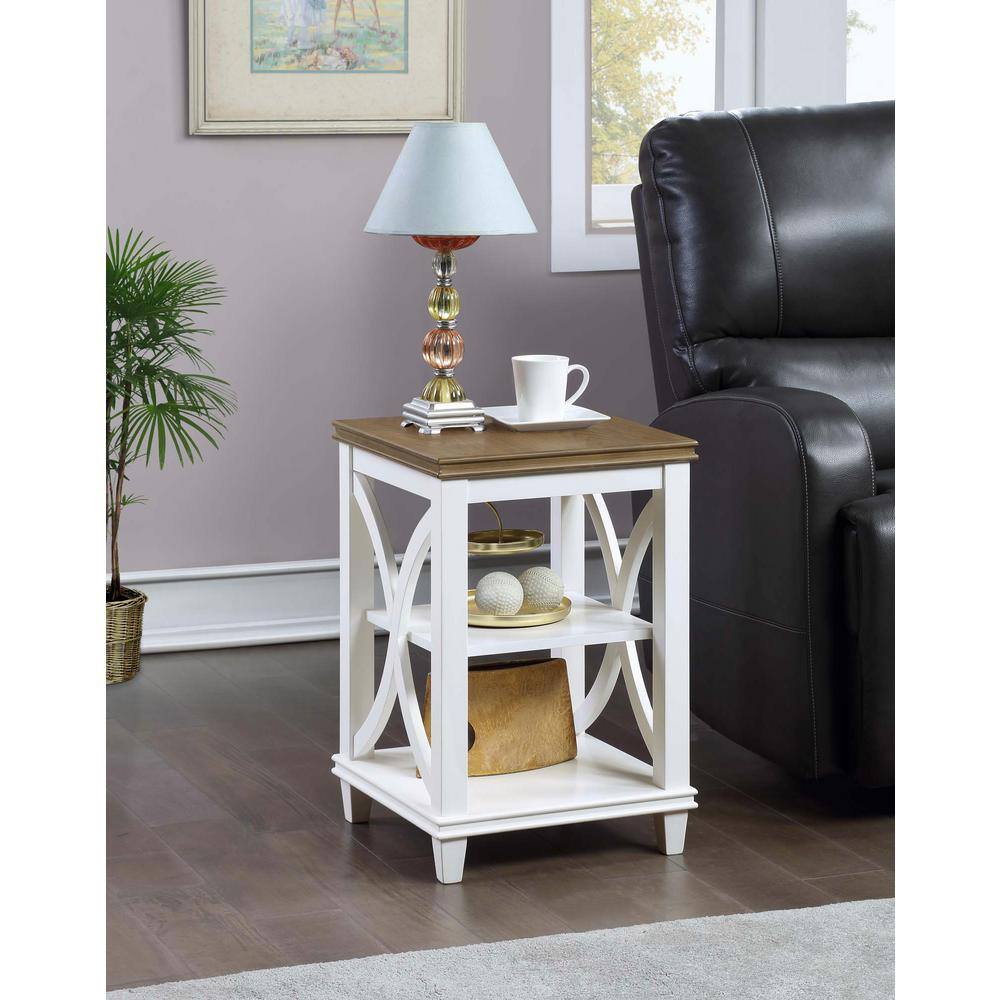 Florence Driftwood and White Wood End Table with Shelves