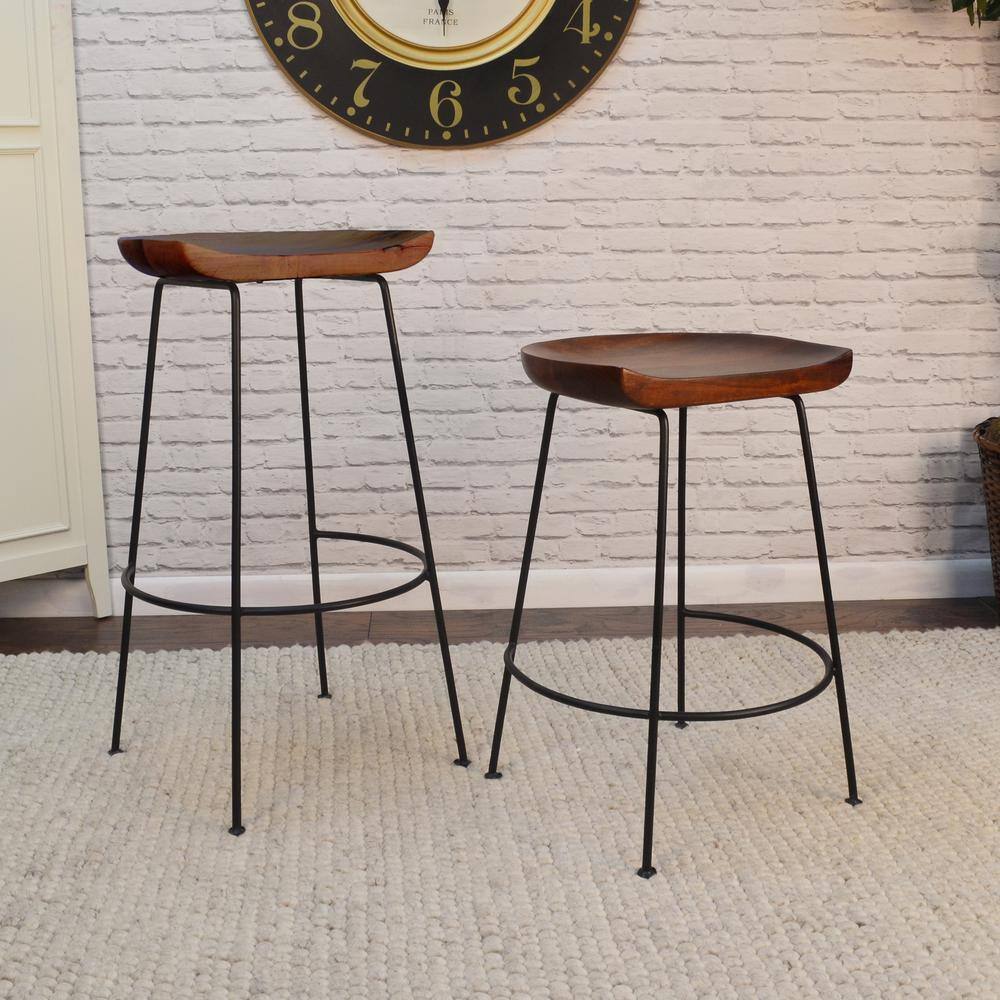 Chestnut Black 24.5" Industrial Wood Metal Saddle Counter Stool