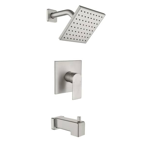 Single Handle 1-Spray Tub and Shower Faucet 2.5 GPM in Brushed Nickel Valve Included