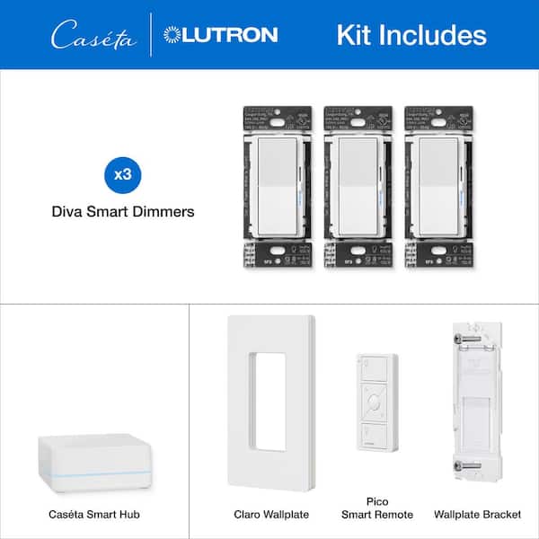 Diva Smart Dimmer Multi-Room Kit for Caseta Smart Lighting, with Smart Hub + Pico Remote, 150-Watt LED (DVRF-BDG-3D)