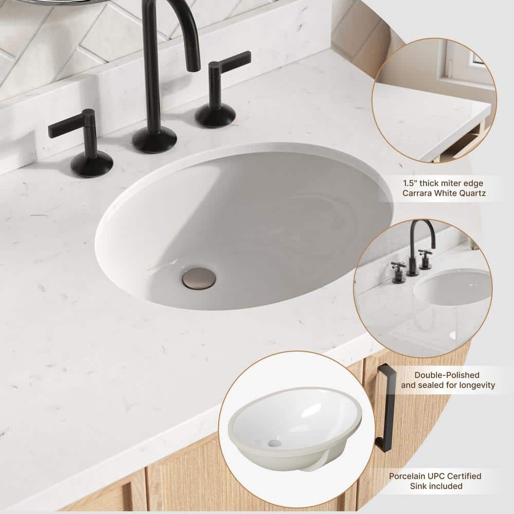 Kelly 48" Light Oak Freestanding Vanity with Carrara Quartz Top