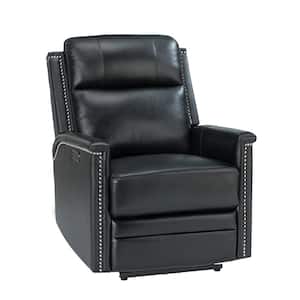 Valentino Transitional Black Electric Genuine Leather Recliner with USB Port and Resume Button