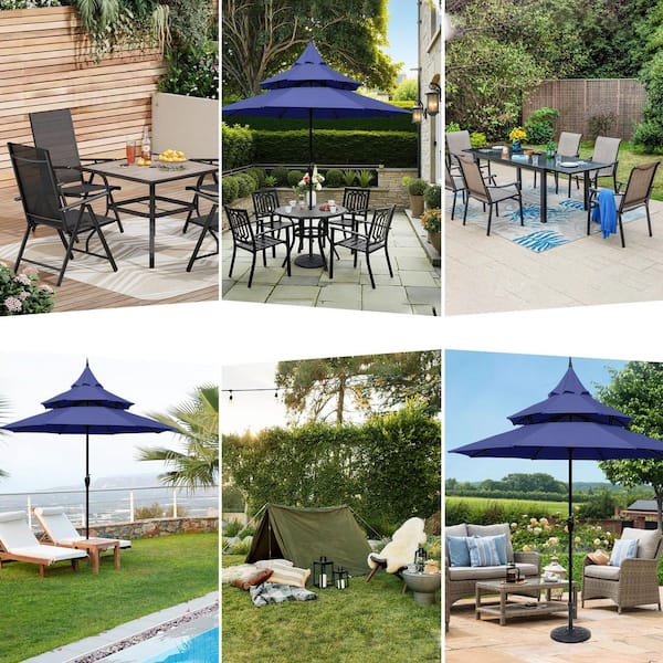 9 ft steel crank pagoda market patio umbrella Maypex 9 ft.Pagoda Market Umbrella,3 Tier Patio Umbrella in Navy H1300005-N