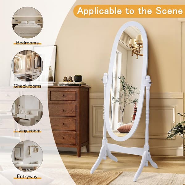 GOGEXX Queen Anne Style White 16 in. W x 59.25 in. H Floor Mirror