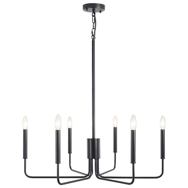 6-Light Simplicity Matte Black Candle Style Chandelier for Foyer Dining Room with No Bulbs Included