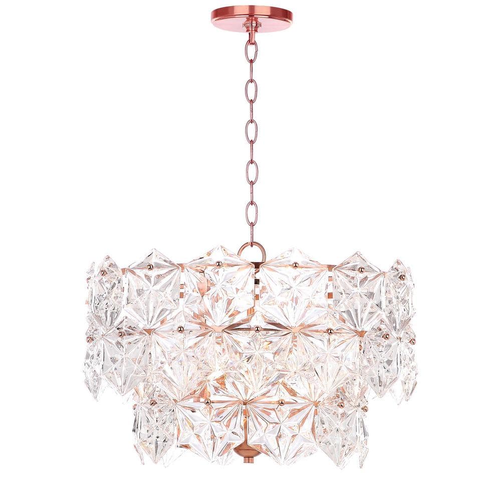 Contemporary Two-Tier Crystal and Copper Drum Pendant Light
