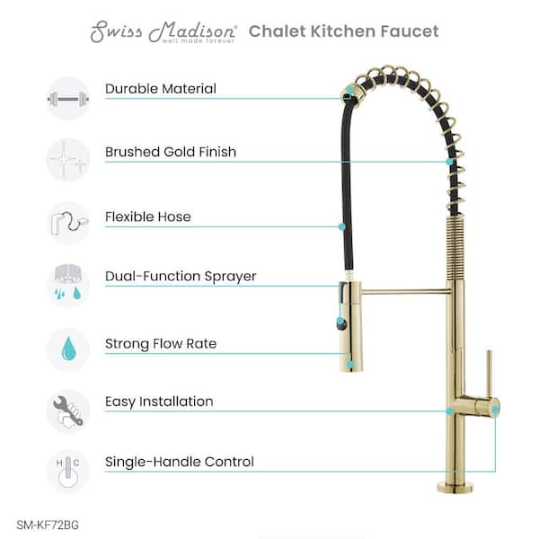 Chalet Single-Handle Pull-Down Sprayer Kitchen Faucet in Brushed Gold