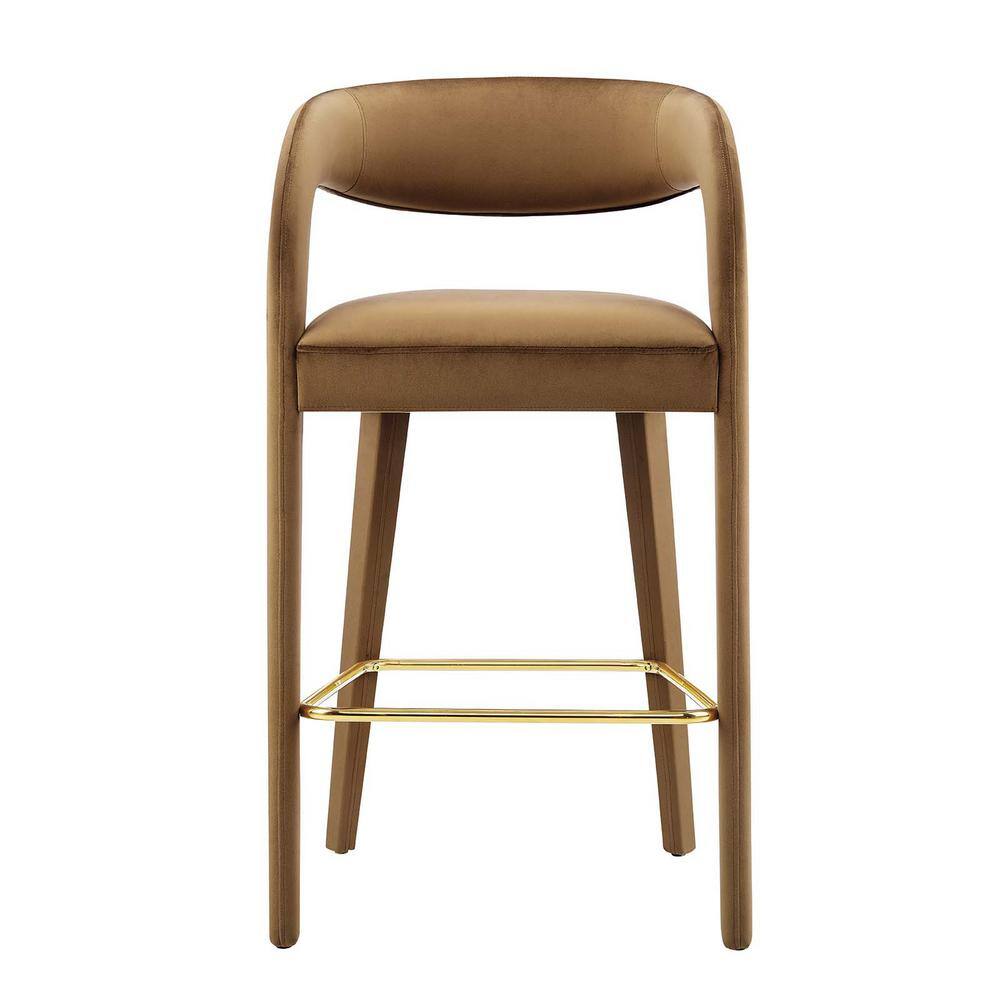 Pinnacle Brown Gold Velvet Bar Stools with Curved Backrest, Set of 2