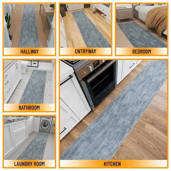 Mud Mat 2 ft. x 3 ft. Indoor, Machine Washable, Soft Non-Slip, Kitchen, Bathroom 1 ft. 11 in. x 3 ft. Entryway Mat, Blue
