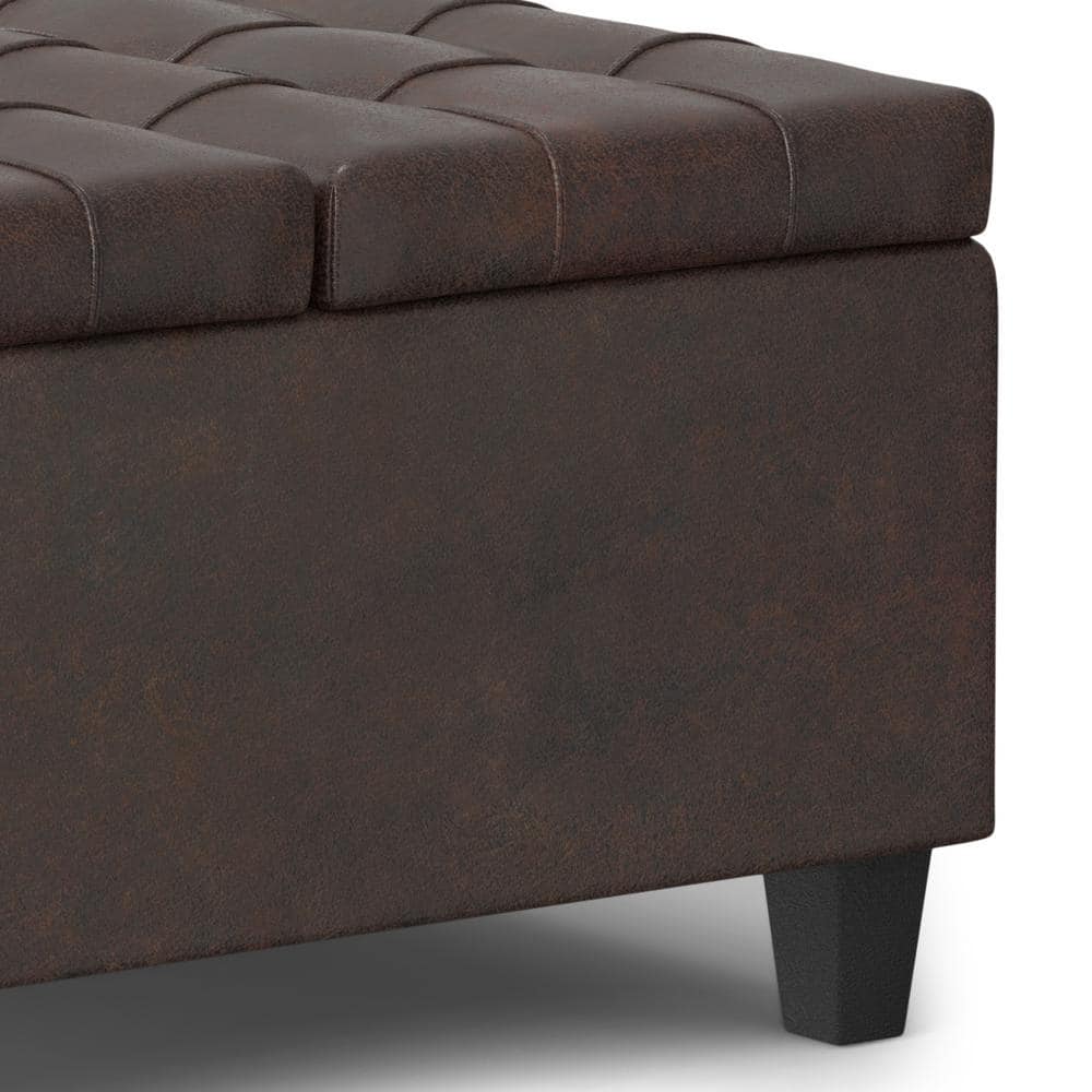 Harrison Distressed Brown Tufted Vegan Leather Storage Ottoman