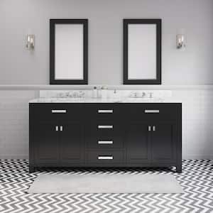 72 in. W x 21 in. D Vanity in Espresso with Marble Vanity Top in Carrara White, Mirror and Chrome Faucets