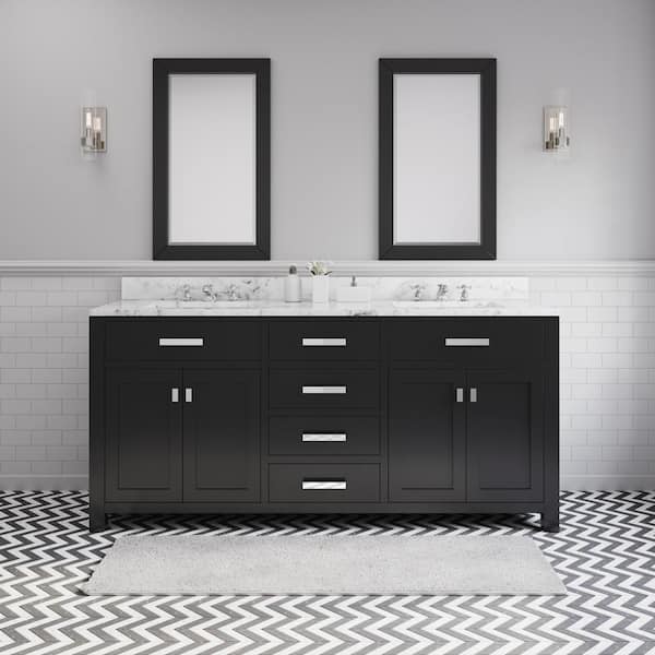 Water Creation 72 in. W x 21 in. D Vanity in Espresso with Marble Vanity Top in Carrara White, Mirror and Chrome Faucets