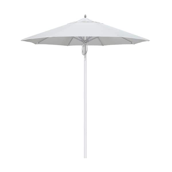 California Umbrella 7.5 ft. Silver Aluminum Commercial Market Patio Umbrella Fiberglass Ribs and Pulley Lift in Natural Sunbrella