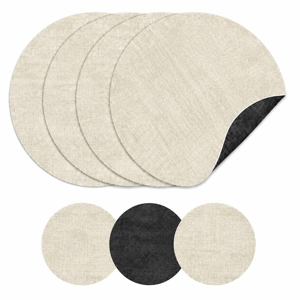 13 in. x 13 in. Deep Gray Beige Round Vinyl Dual-Sided Heat-Resistant Placemats with Coasters (Set of 4)