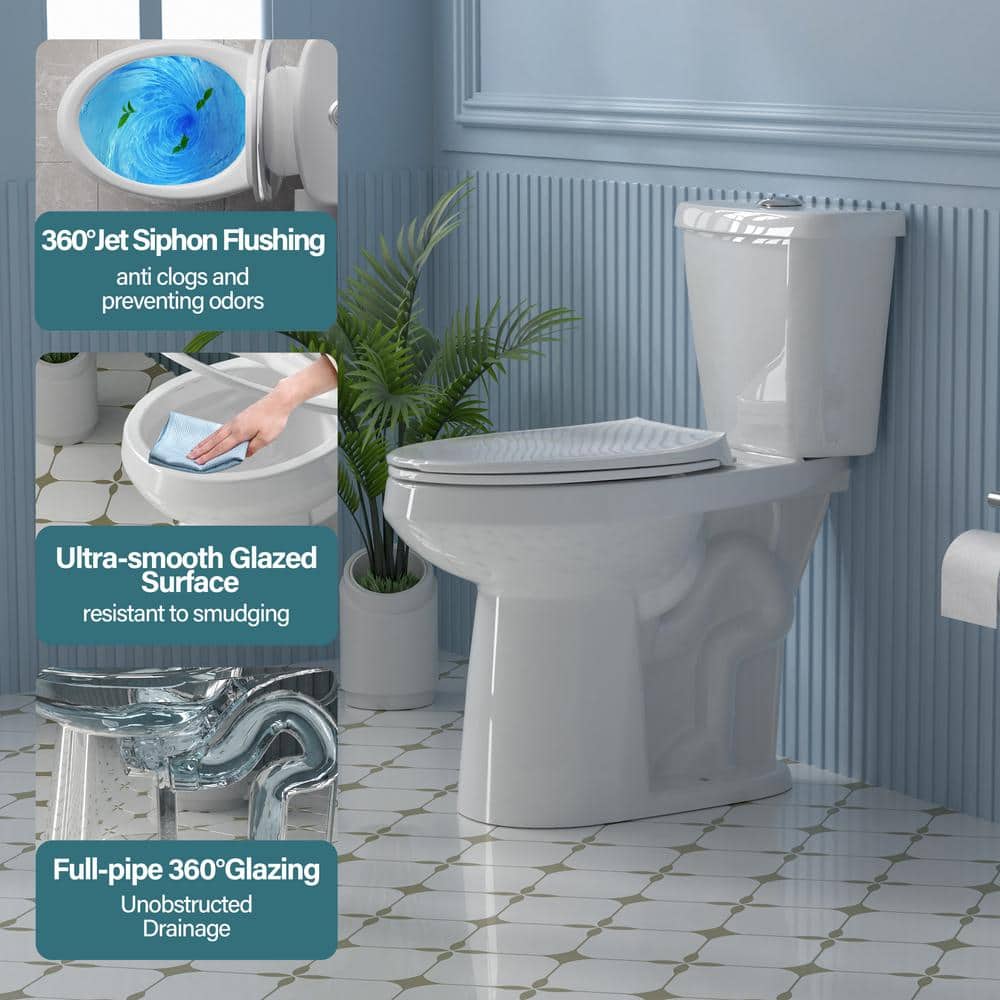 19 in. White Vitreous China Dual Flush Elongated Toilet