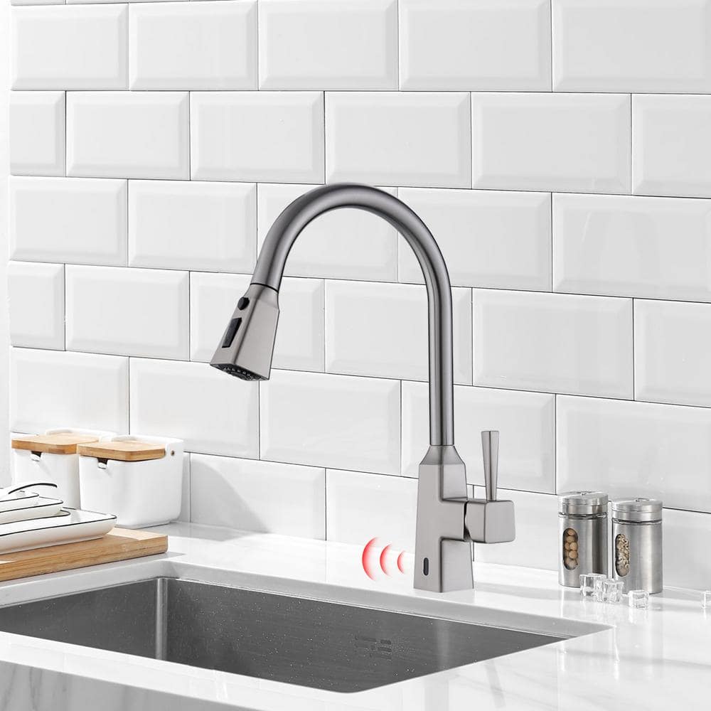 Brushed Nickel Touchless Kitchen Faucet with Pull-Down Sprayer
