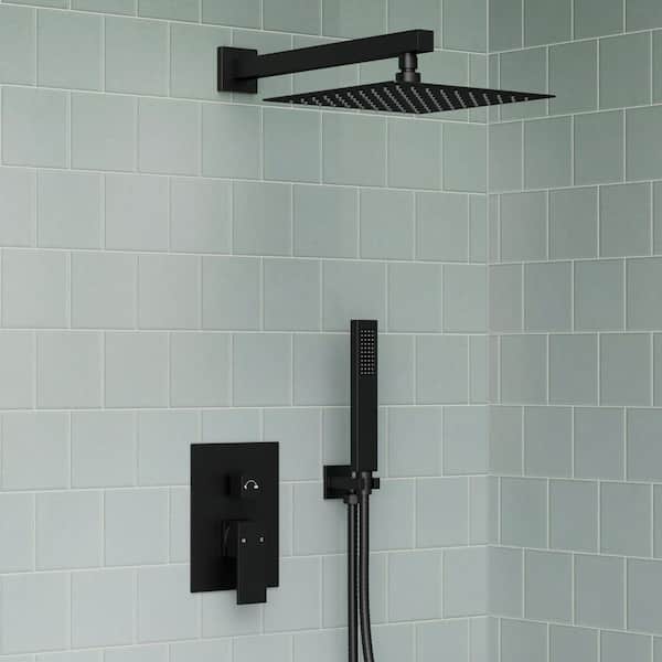 Double Handle 2-Spray Shower Faucet Square 10 in. Shower Head 2.5 GPM High Pressure in Matte Black (Valve Included)