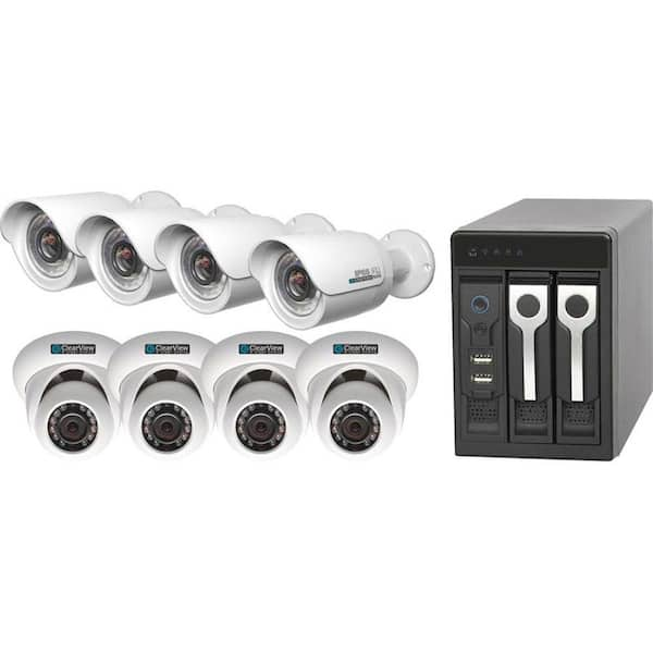 ClearView Wired 8-Channel Phoenix View 4 Dome and 4 Bullet IP Megapixel Standard Surveillance Camera Network Video Recorder Kit