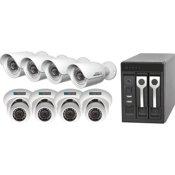 ClearView Wired 8-Channel Phoenix View 4 Dome and 4 Bullet IP Megapixel Standard Surveillance Camera Network Video Recorder Kit