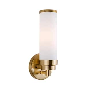 Morgan 1-Light Soft Gold ADA Compliant Wall Sconce Vanity Light with Satin Opal Glass