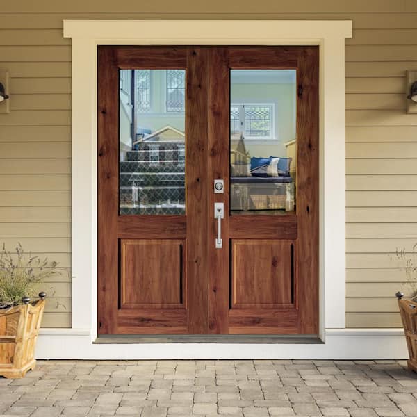 8'0 Tall 6-Lite Low-E Mahogany Prehung Wood Double Door Unit