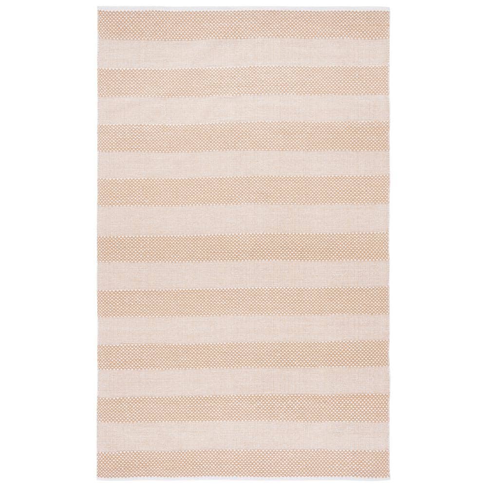 Ivory and Gold Striped Flat Woven Wool Cotton Area Rug 3'x5'