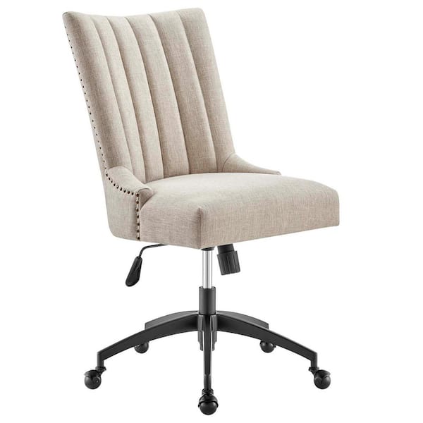 MODWAY Empower Tufted Beige Fabric Seat Office Chair with Matte Black Metal Base