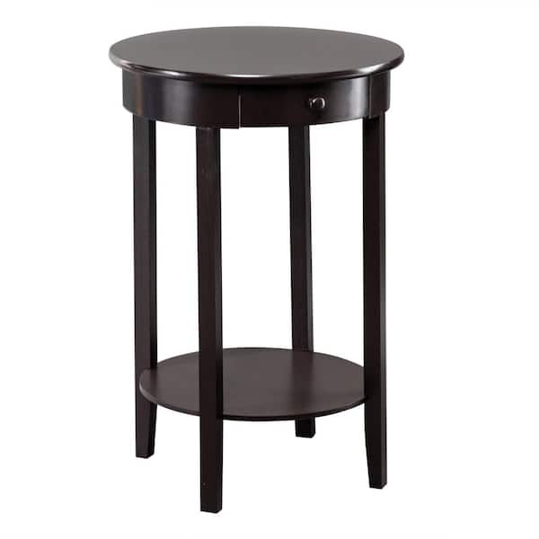 Karl home Brown Round Wood Top 2-Tier Side Table with Drawer