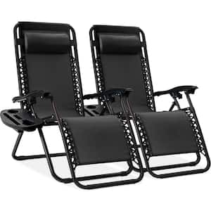 Black Metal Zero Gravity Reclining Lawn Chair with Cup Holders (2-Pack)