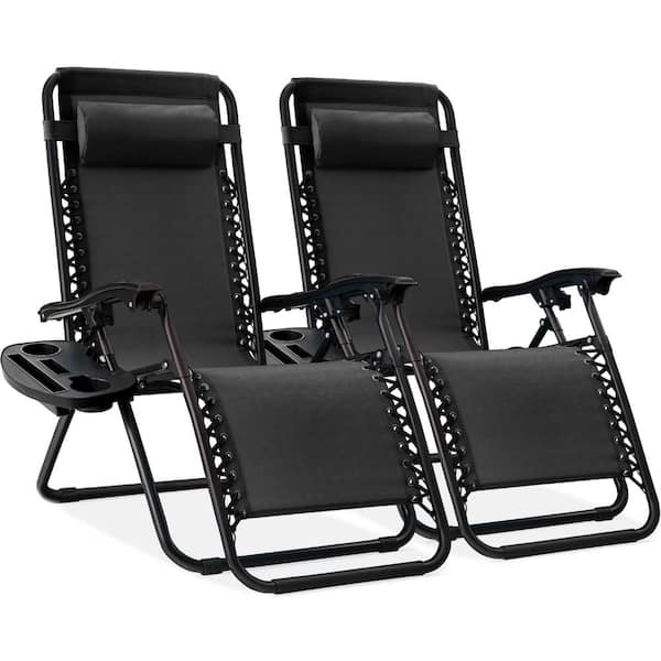 Best Choice Products Black Metal Zero Gravity Reclining Lawn Chair with Cup Holders (2-Pack)